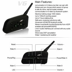 Syfinee Vnetphone V6c Football Arbitre Interphone Full Duplex 1200m Casque Sans Fil Bluetooth -Porte-vélos et Barres de Toit Soldes 228691061 max