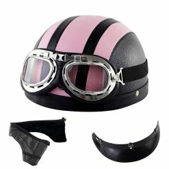 Unbranded Casque Harley Moto Demi-visage Casque En Cuir Avec Lunettes Anti-uv 54-60cm