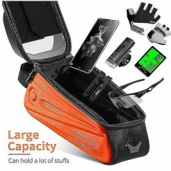 Unbranded Sac De Support De Téléphone De Vélo Grande Capacité Tpu écran Tactile Casque Trou Cyclisme Téléphone Montage Top Tube Pochette Accessoires De Vélo Pour Smartphone Moins De 7,0 '' -Porte-vélos et Barres de Toit Soldes 642442232 max